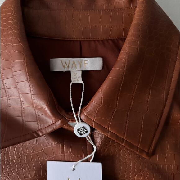 New WAYF Croc Embossed Crop Faux Leather Jacket in Brown Size M - Picture 7 of 13